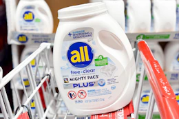 all free clear mighty pacs detergent in cart
