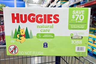box of huggies baby wipes on a cart