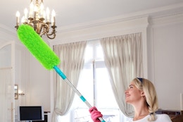 a woman using a duster