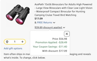 binoculars Amazon receipt