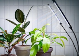 a plant grow light over potted plants 