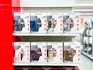 brookstone heated throw blankets sitting on a target shelf