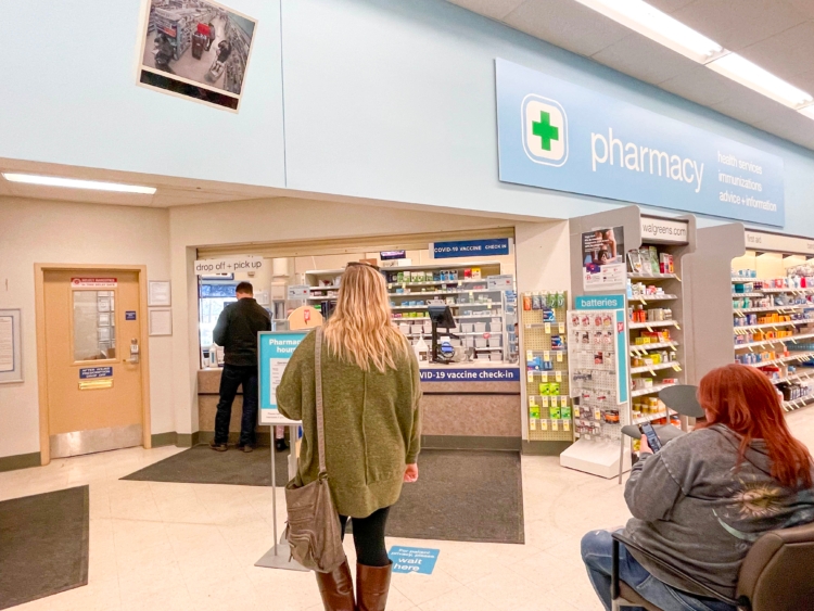 People in line at Walgreens pharmacy