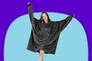 Woman wearing the MIZZEO Microfiber Wearable Blanket.