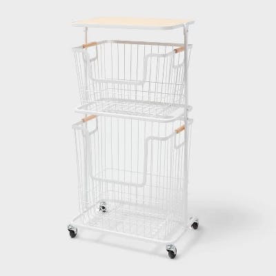 Brightroom Wire Wood Basket Cart