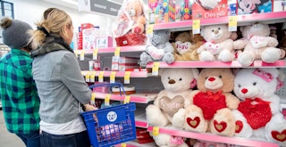 two women shopping for valentines day plush at walgreens