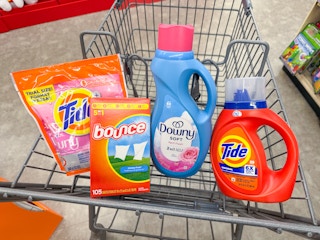 tide downy bounce laundry items in walgreens cart