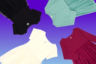 black, white, blue, and maroon tutu dress