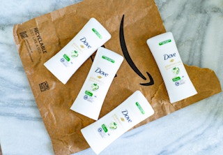 Dove Advanced Care Deodorant laying on Prime bag