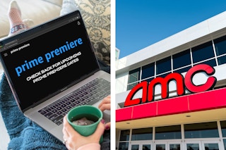 prime premiere on a laptop and amc movie theater