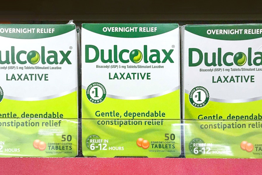 dulcolax laxatives 50-count tablets on store shelf