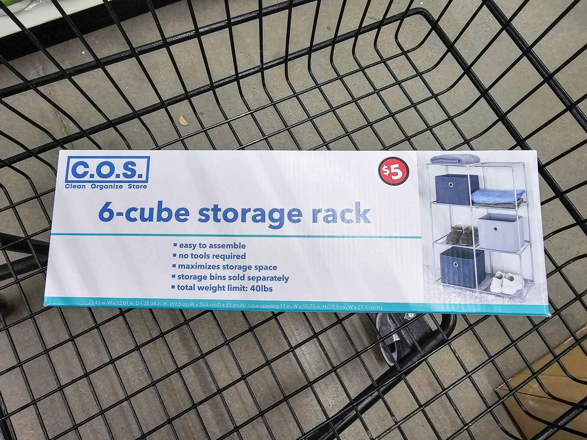 box containing a cube storage rack in a cart