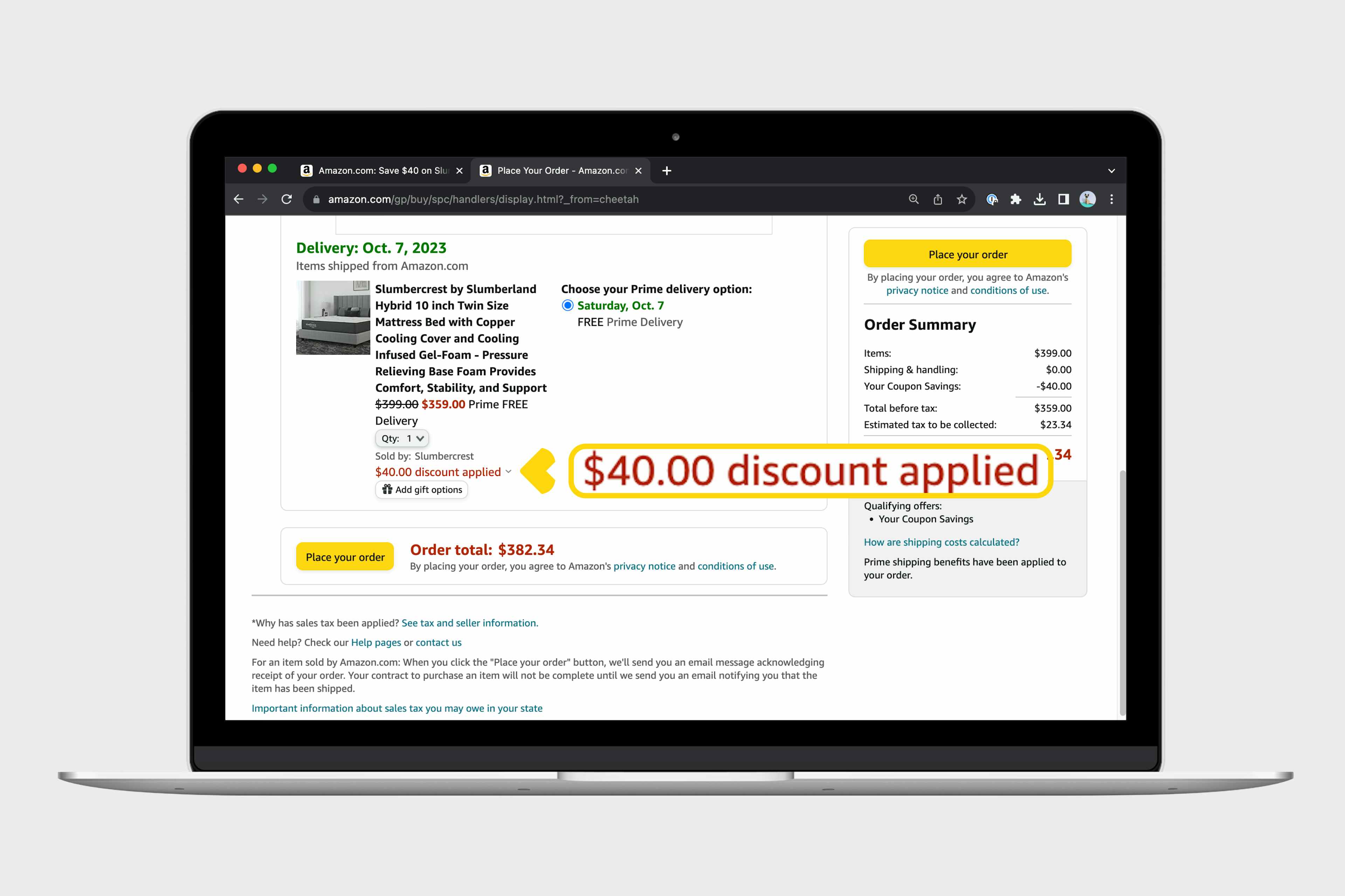 a laptop showing where applied coupons confirm themselves in an amazon cart