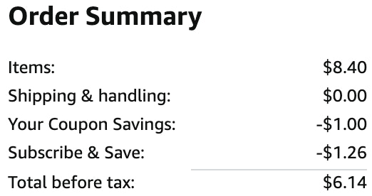 an amazon order summary ending in $6.14