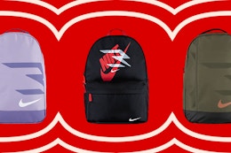 nike backpacks on a red background