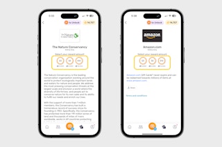 two phones showing the different point conversion for rewards on the Fetch app