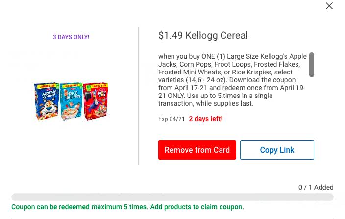 Digital app cereal coupon