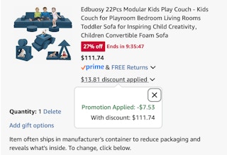 Modular sofa Amazon receipt