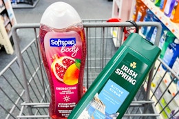 softsoap and irish spring products in a cvs cart
