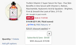 TruSkin super serum Amazon receipt