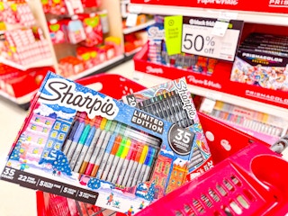 sharpie gift sets sitting in a target cart