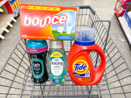 tide downy bounce laundry items in walgreens cart