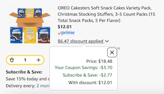 Oreo cakesters Amazon receipt