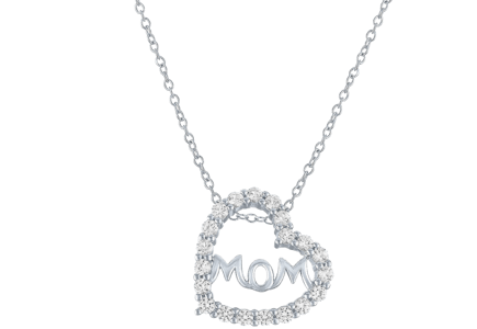 Lab-Created White Sapphire "Mom" Heart Necklace