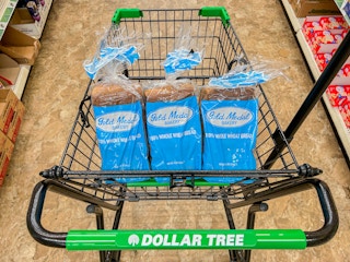 dollar tree bread in a cart