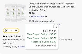 Dove deodorant Amazon receipt