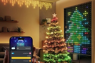 a person operating led smart curtain lights