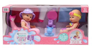 a doll set with 2 dolls and water toys for them