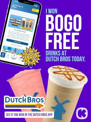 two dutch bros drinks with info about sip on the sunny side spin to win game