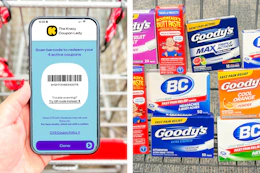 collage with KCL coupon on a smartphone screen and wellness products 
