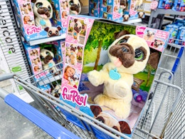 Fureal Pug in a Walmart cart