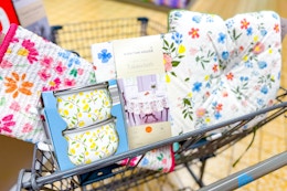 Aldi Aisle of Shame Floral Print Finds: $6 Rug, $10 Casserole Set, and More card image