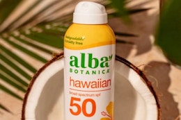 a bottle of alba botanica sunscreen