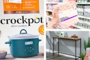 crockpot slow cooker, Room Essentials sheets, Sauder console table