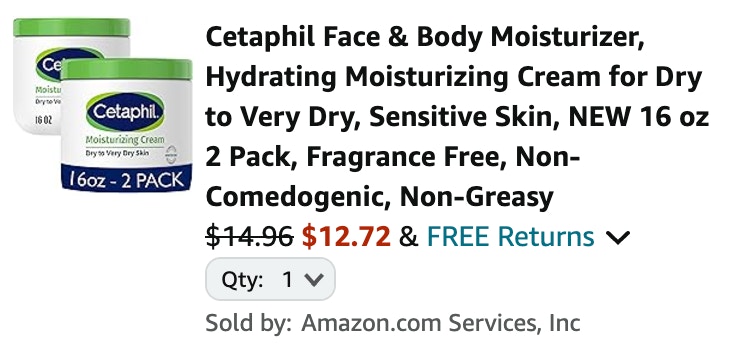 screenshot of a 2-pack of Cetaphil face and body moisturizer for $12.72