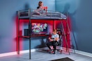 Lifestyle image of the X Rocker Twin Gaming Bunk Bed used by two boys playing gaming