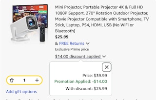 mini projector Amazon receipt