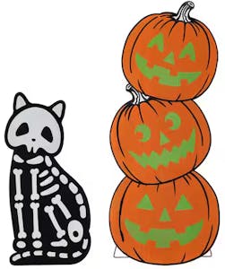 Wooden Cat and Pumpkin Decor
