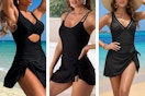 3 different styles of women's swim dresses in black