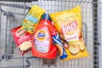 groceries in a walmart shopping cart