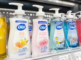Dial hand soap on a Walmart shelf