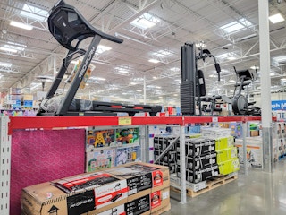 display of fitness equipment at sam's club including a treadmill and bike
