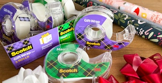 Scotch tape, gift wrap, and bows