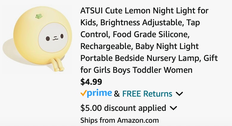 ATSUI Cute Lemon Night Light for Kids, Brightness Adjustable, Tap Contro