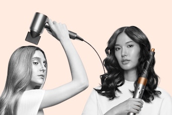 two woman using Dyson hair appliances 