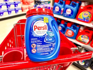 persil laundry detergent pacs sitting on a target cart